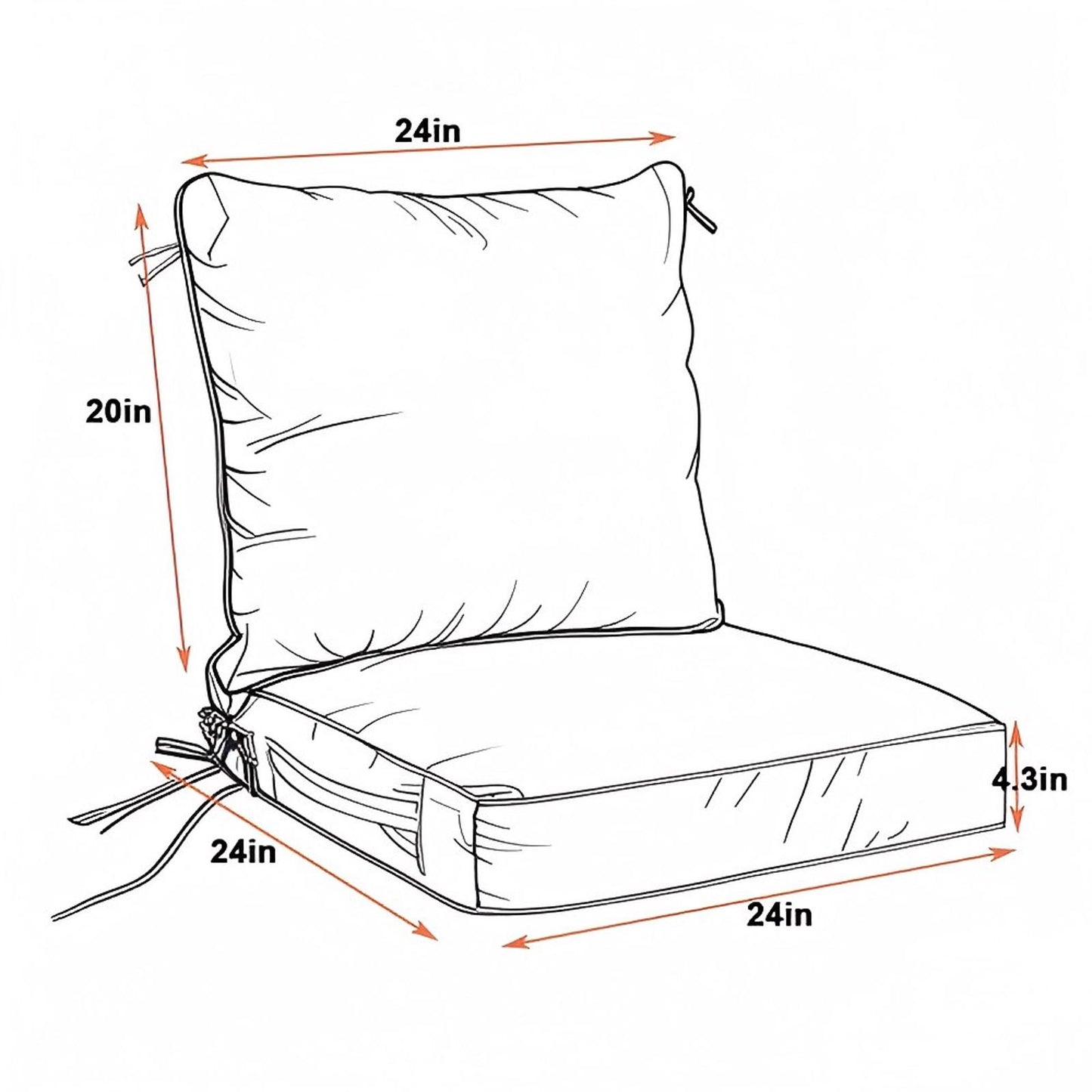 2 PCS Set 24x24 in Outdoor Deep Seat Cushion- Waterproof Fade-Resistant Patio Furniture Cushions with Removable Covers, Adjustable Straps & Handles,Navy Blue