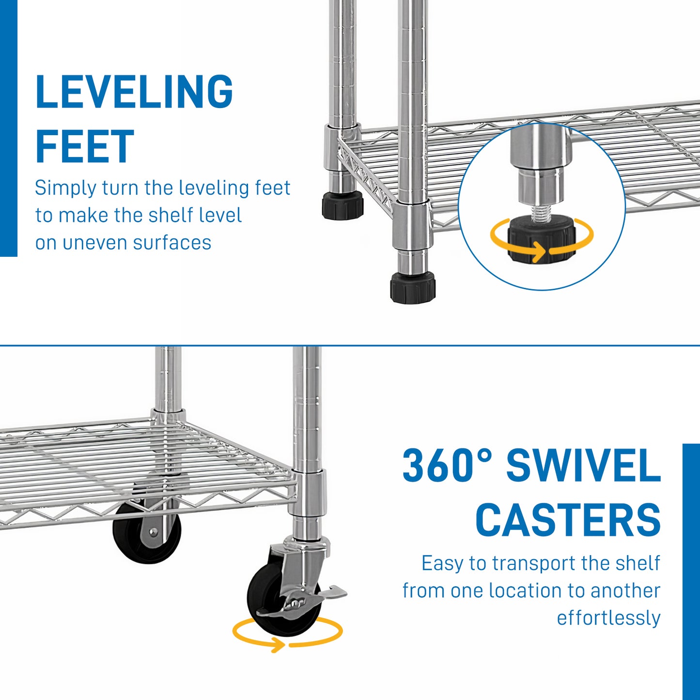6-Tier disassembly and free assembly NSF-Certified Steel Wire Shelving with Wheels