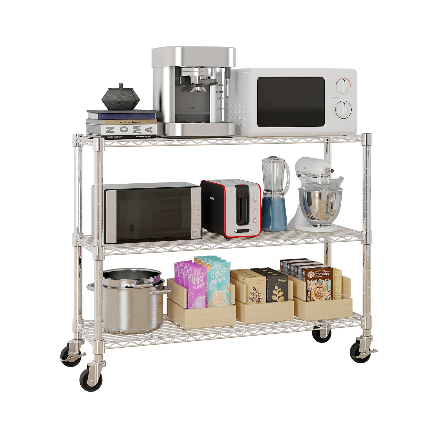 6-Tier disassembly and free assembly NSF-Certified Steel Wire Shelving with Wheels