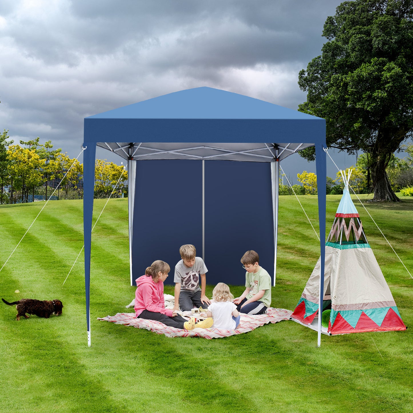 2 x 2m Two Doors & Two Windows Practical Waterproof Right-Angle Folding Tent Blue