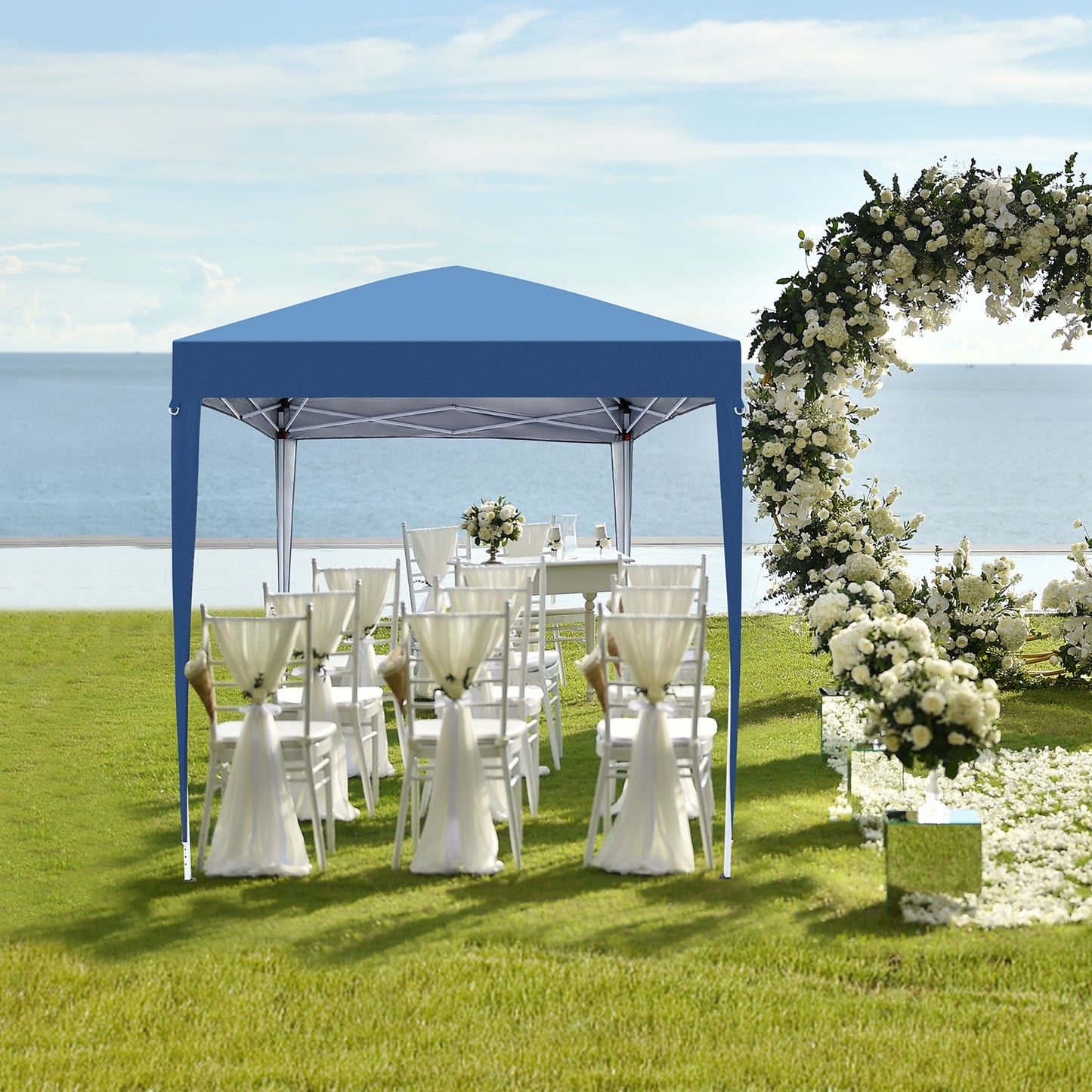 2 x 2m Two Doors & Two Windows Practical Waterproof Right-Angle Folding Tent Blue