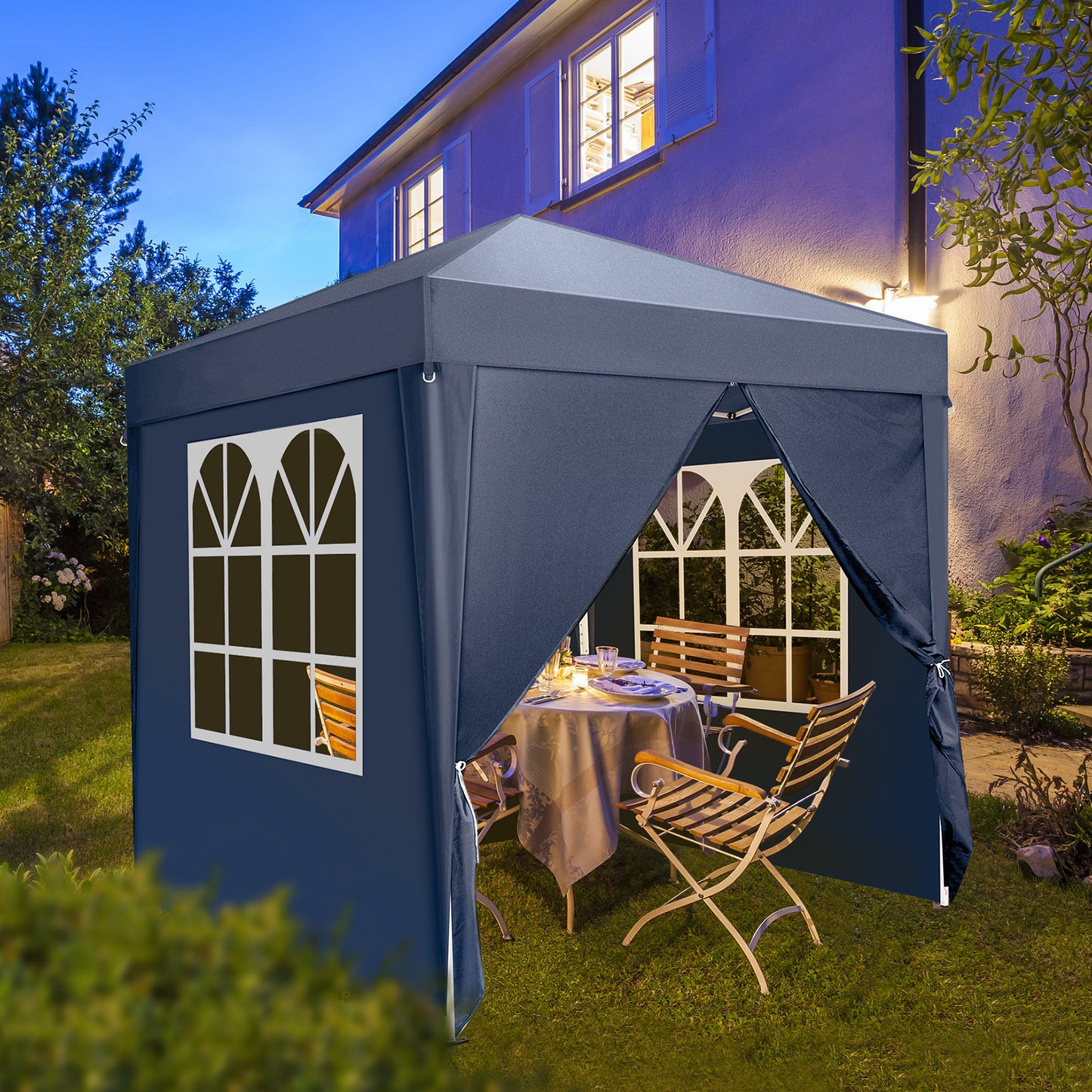 2 x 2m Two Doors & Two Windows Practical Waterproof Right-Angle Folding Tent Blue