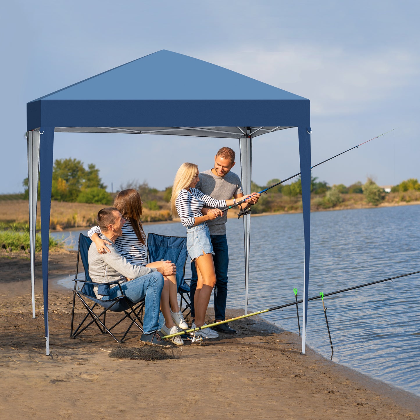 2 x 2m Two Doors & Two Windows Practical Waterproof Right-Angle Folding Tent Blue