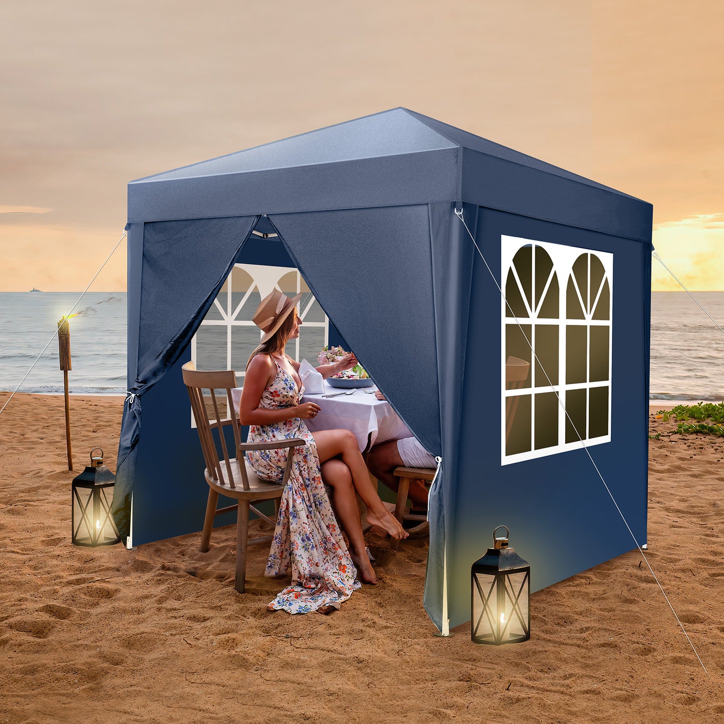 2 x 2m Two Doors & Two Windows Practical Waterproof Right-Angle Folding Tent Blue