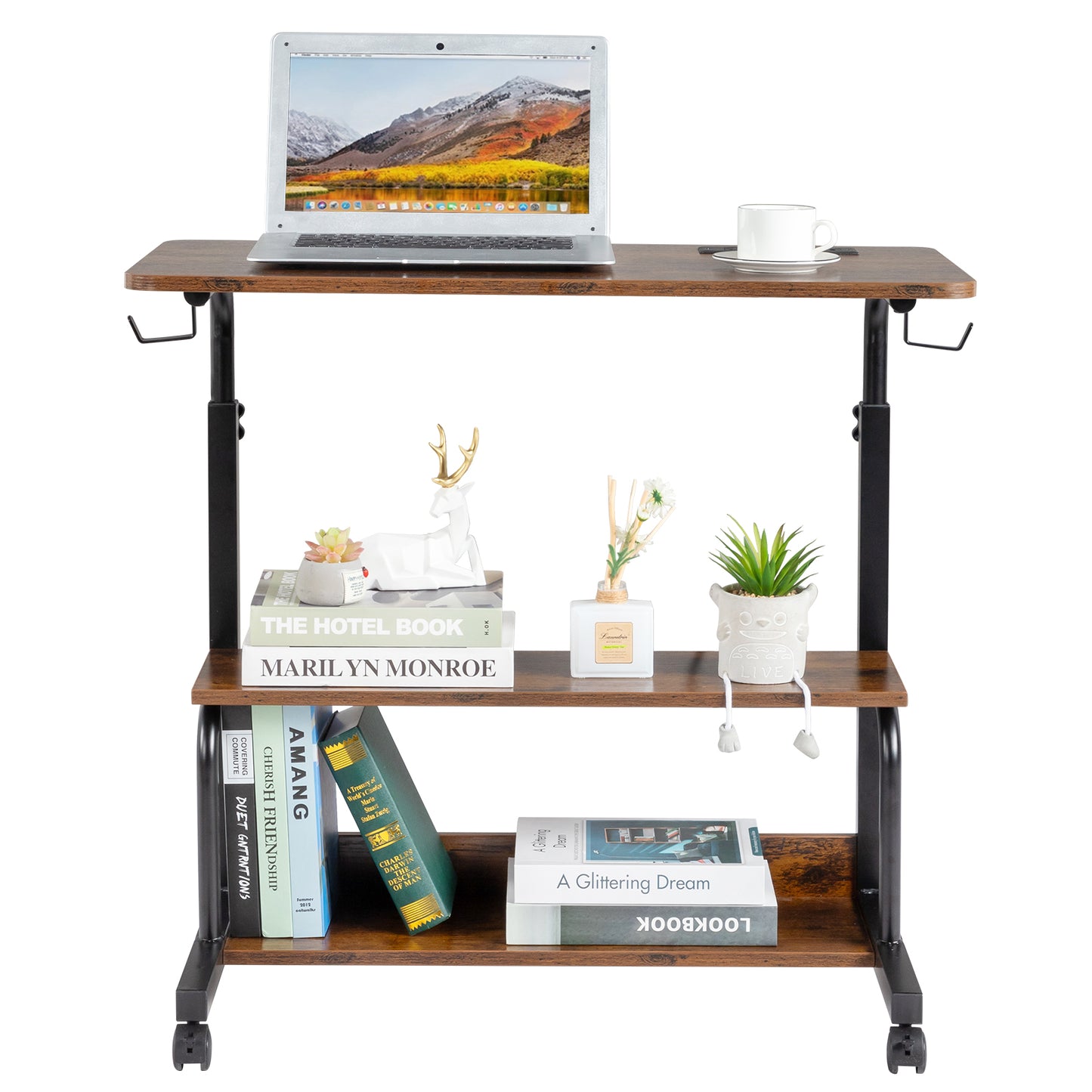 Vintage Brown P2 15MM Particle Board with Melamine Coating Adjustable Computer Desk with 3 USB + 2 AC Outlets