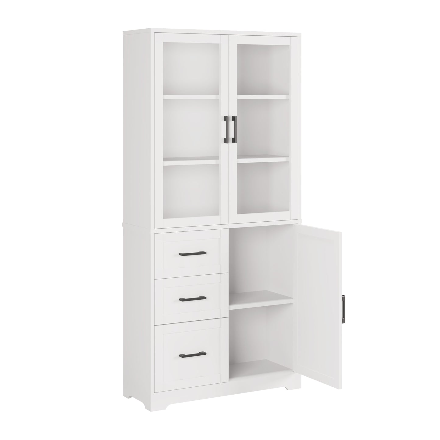 3 doors 3 drawers 5 layers Triamine board veneer 78*38.5*170cm display cabinet white N001