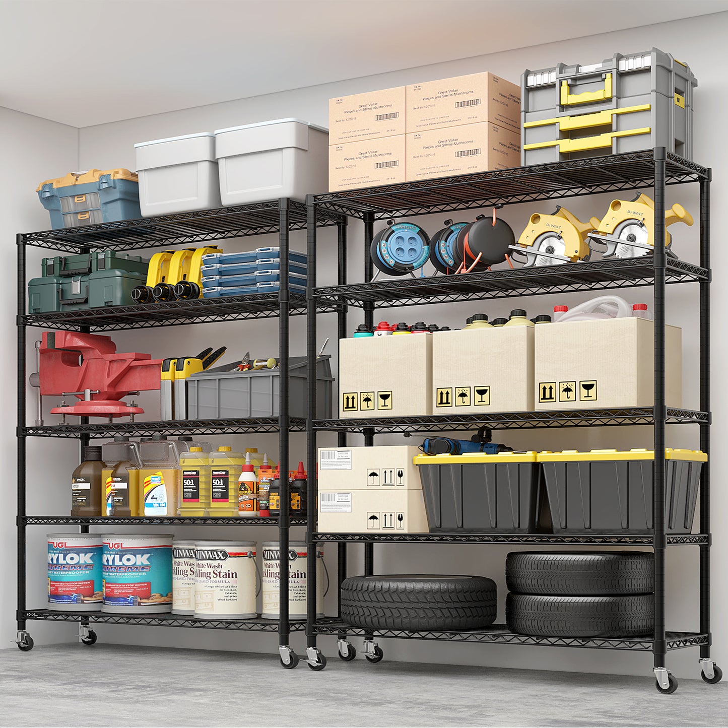 Heavy Duty Storage Shelves 59.06" W Wire Shelving Unit with Wheels 3125LBS NSF Metal Shelves for Storage Adjustable Garage Storage Rack Pantry Shelf Commercial Shelving, 74.02" H X 59.06''W X 17.72