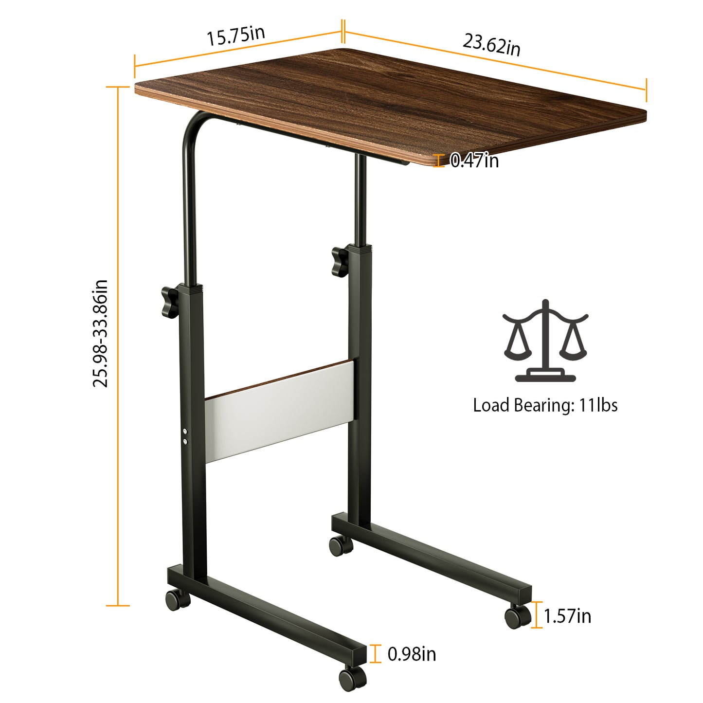 C Side Table Laptop Table Small Slim Snack Side Table for Couch Bed Sofa for Small Spaces Living Room Bedroom--Brown