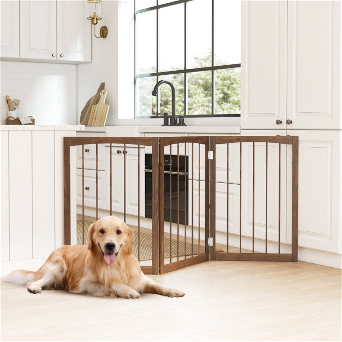 63" x 30" Brown Wooden Pet Fence
