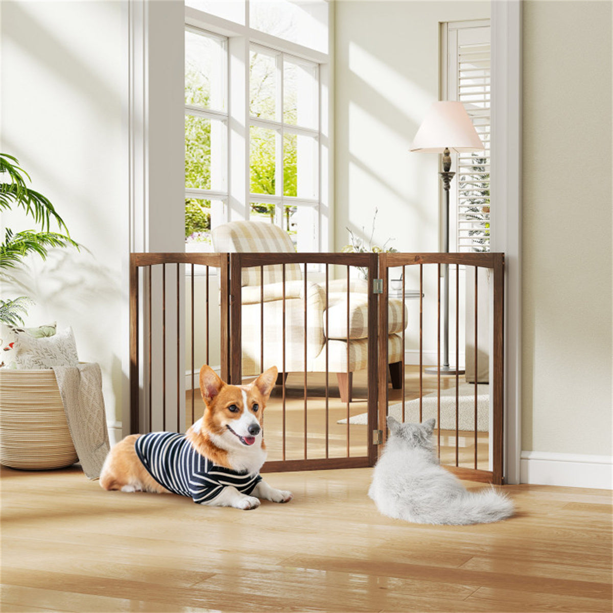 63" x 30" Brown Wooden Pet Fence