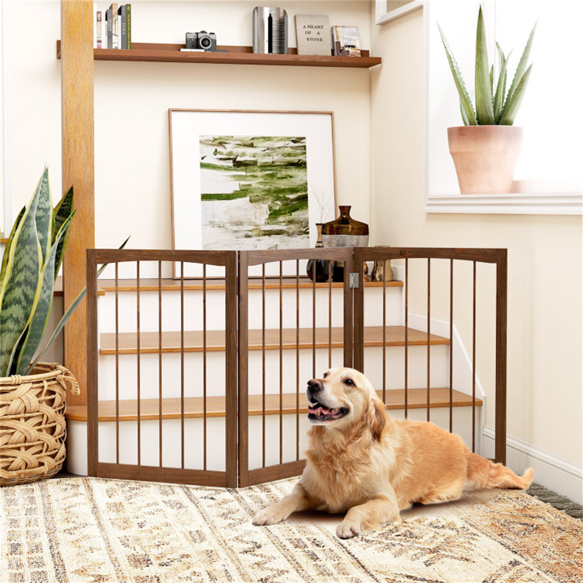 63" x 30" Brown Wooden Pet Fence