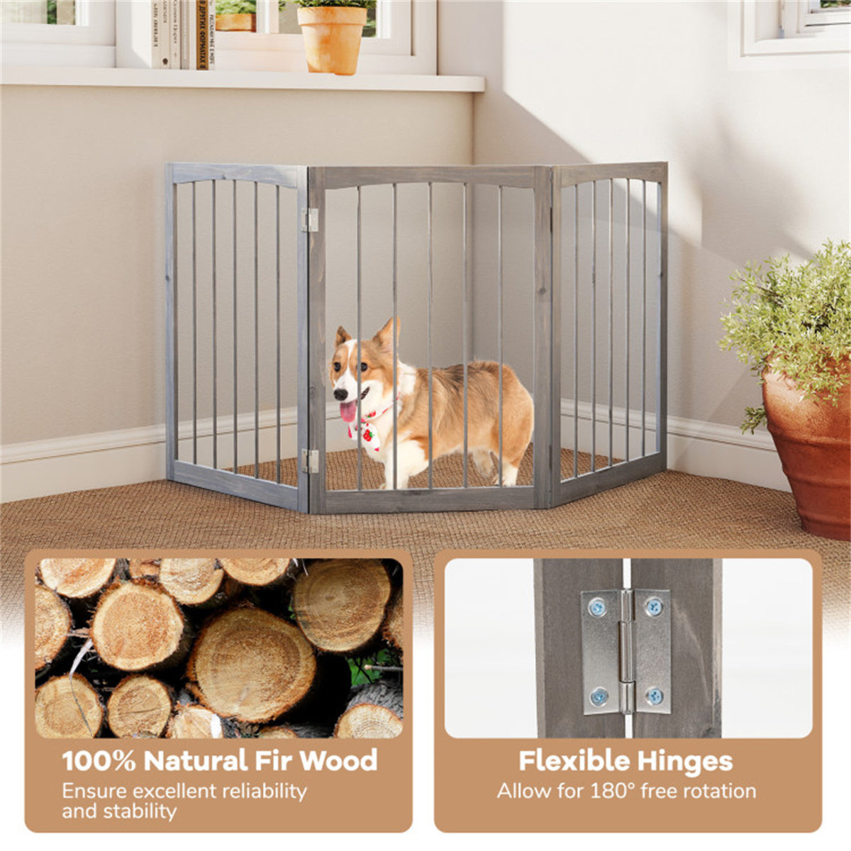 63" x 30" Gray Wooden Pet Fence