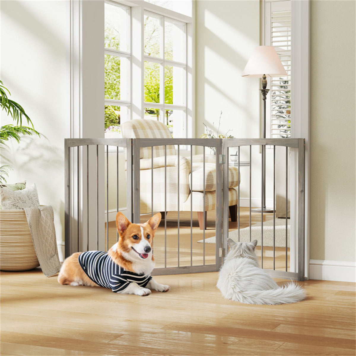 63" x 30" Gray Wooden Pet Fence