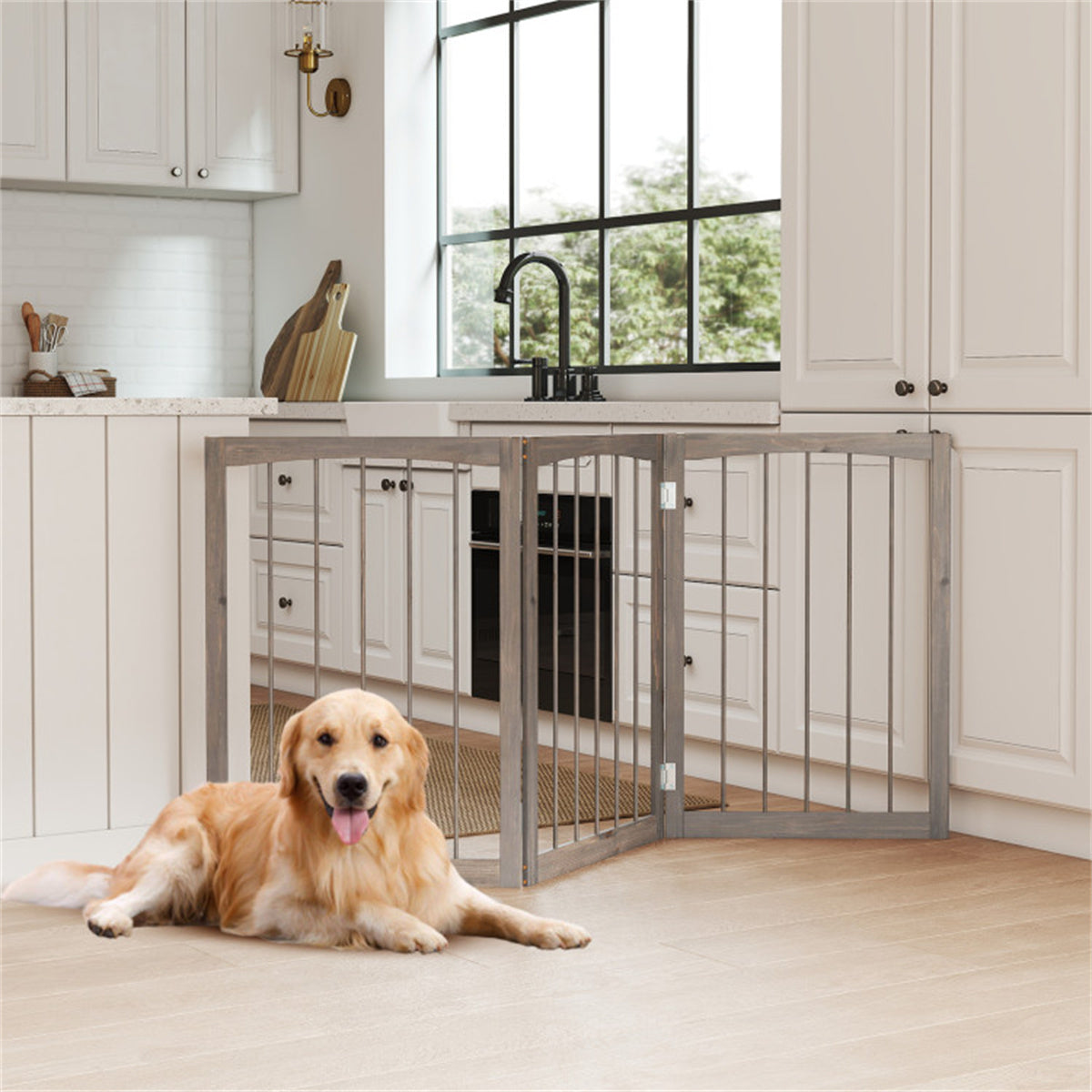 63" x 30" Gray Wooden Pet Fence