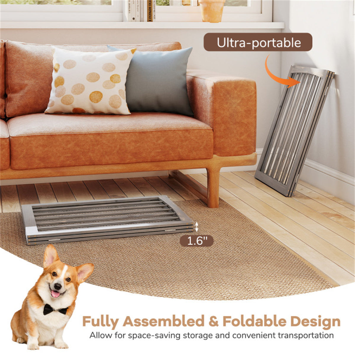 63" x 30" Gray Wooden Pet Fence