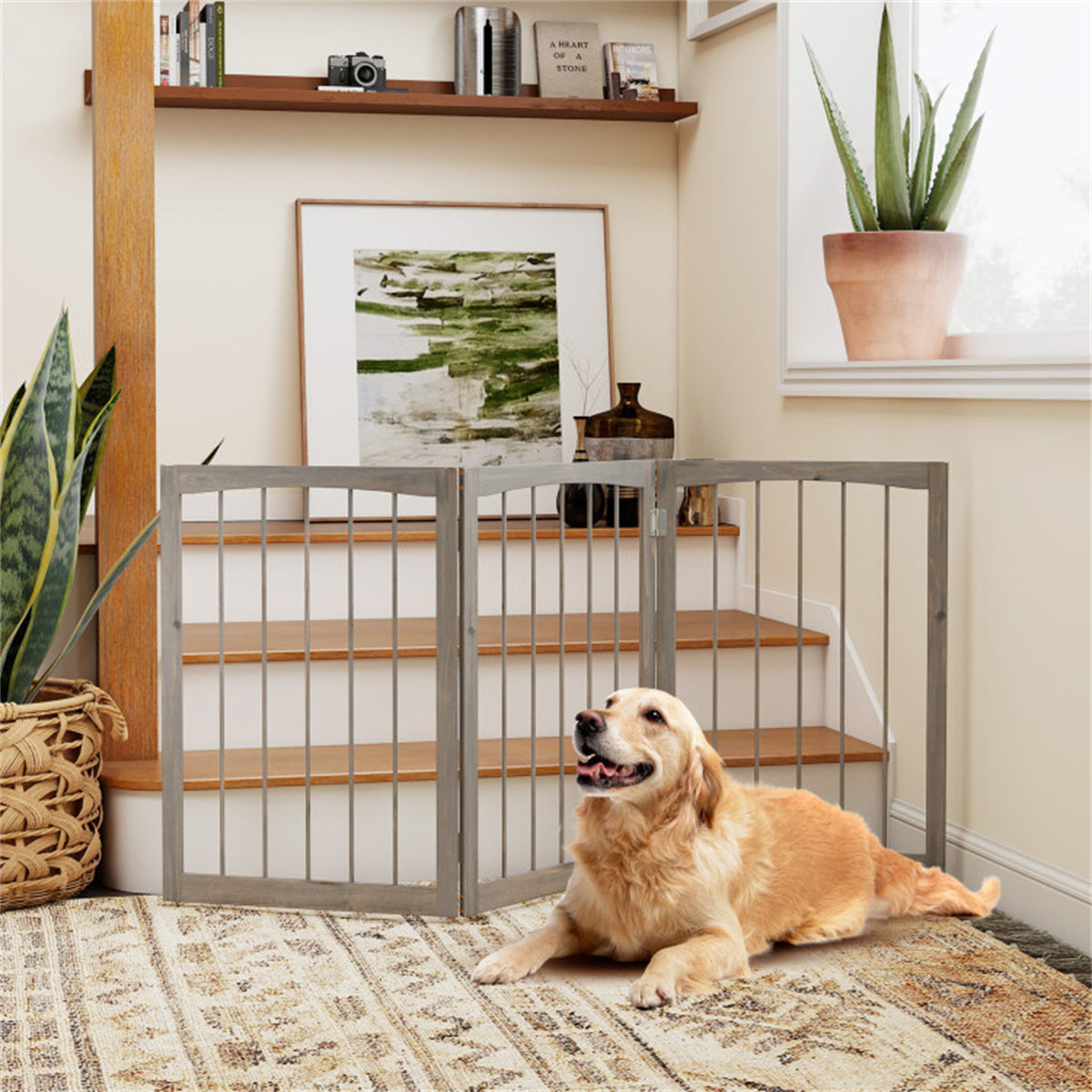 63" x 30" Gray Wooden Pet Fence