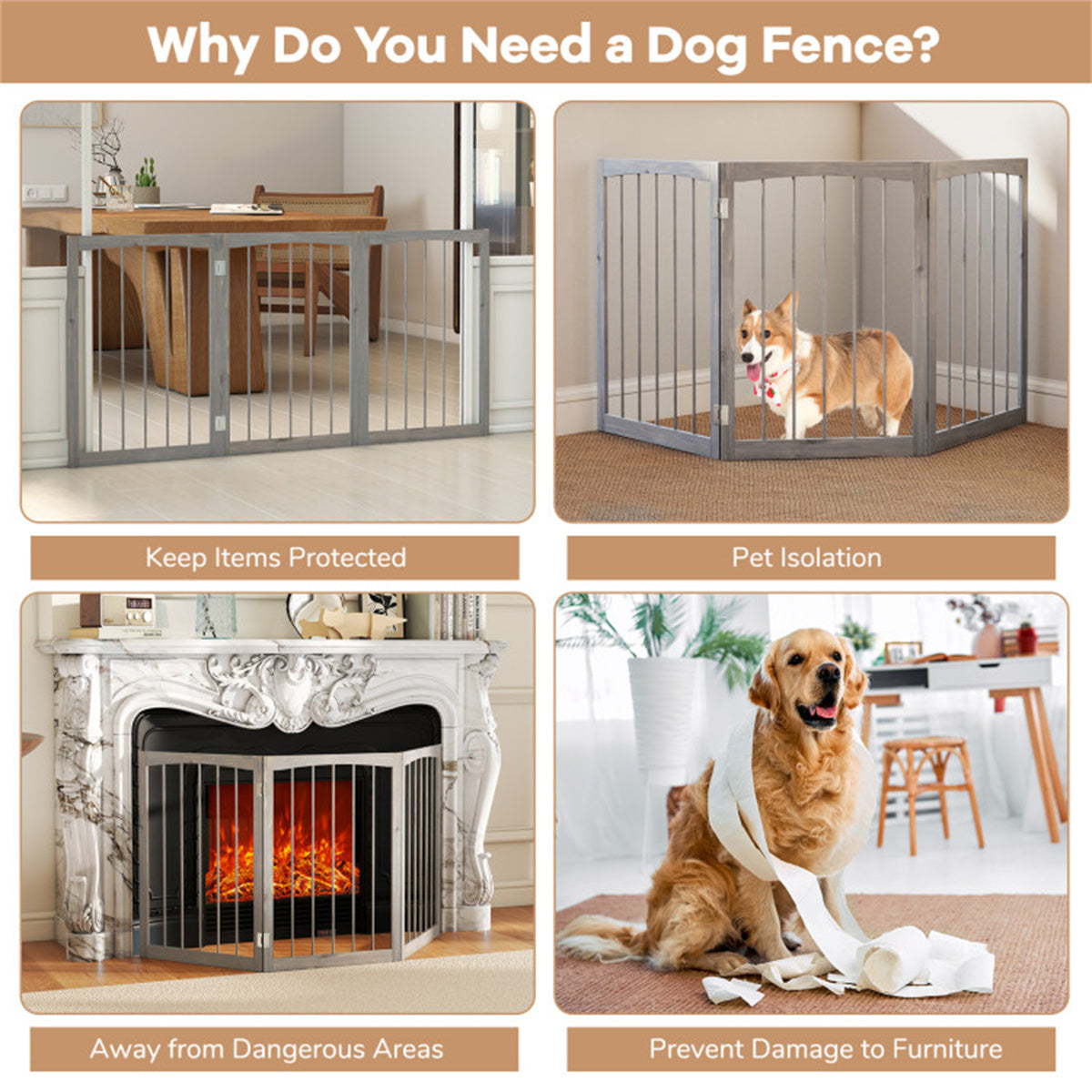 63" x 30" Gray Wooden Pet Fence