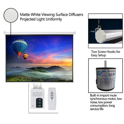 100" 4:3 80" x 60" Viewing Area Motorized Projector Screen with Remote Control Matte White