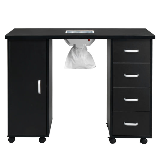 Professional Nail Table with 4 Removable Drawers, with Fan, MDF Single Door ,Black, Easy Clean