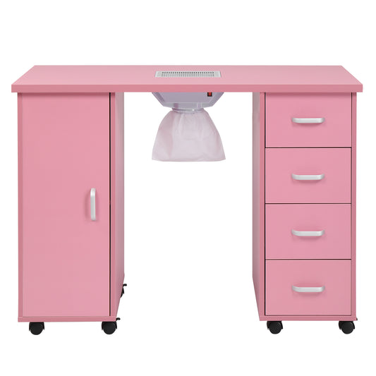 Professional Nail Table with 4 Removable Drawers, with Fan, MDF Single Door ,Pink, Easy Clean