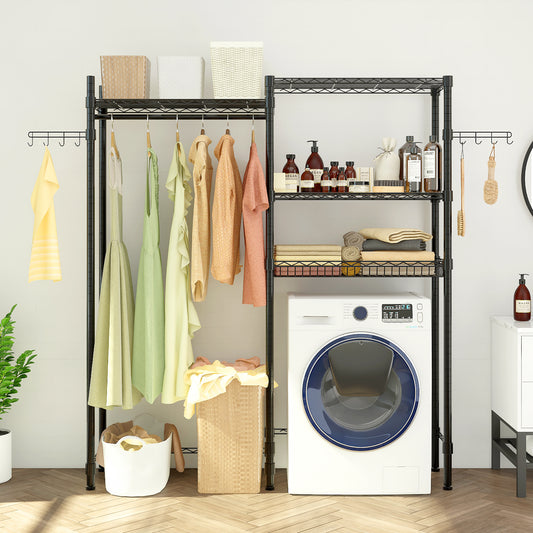 The Washer and Dryer Storage Shelf，Wire Garment Rack Heavy Duty Clothes Rack，Laundry Room Drying Rack，Bathroom Space Saving Rack，Closet Organizer Metal Garment Rack Portable Clothes Hanger Home Shelf