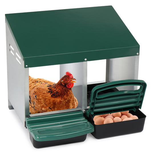 #96 2 Compartment Roll Out Chicken Nesting Box with Plastic Basket, Egg Nest Box Chicken Laying Box Hens Chicken Coop Box, Green