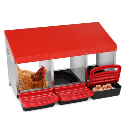 #96 3 Compartment Roll Out Chicken Nesting Box with Plastic Basket, Egg Nest Box Chicken Laying Box Hens Chicken Coop Box, Red