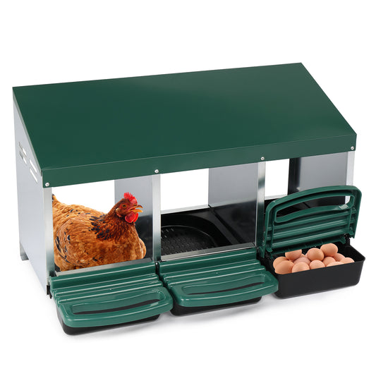 #96 3 Compartment Roll Out Chicken Nesting Box with Plastic Basket, Egg Nest Box Chicken Laying Box Hens Chicken Coop Box, Green