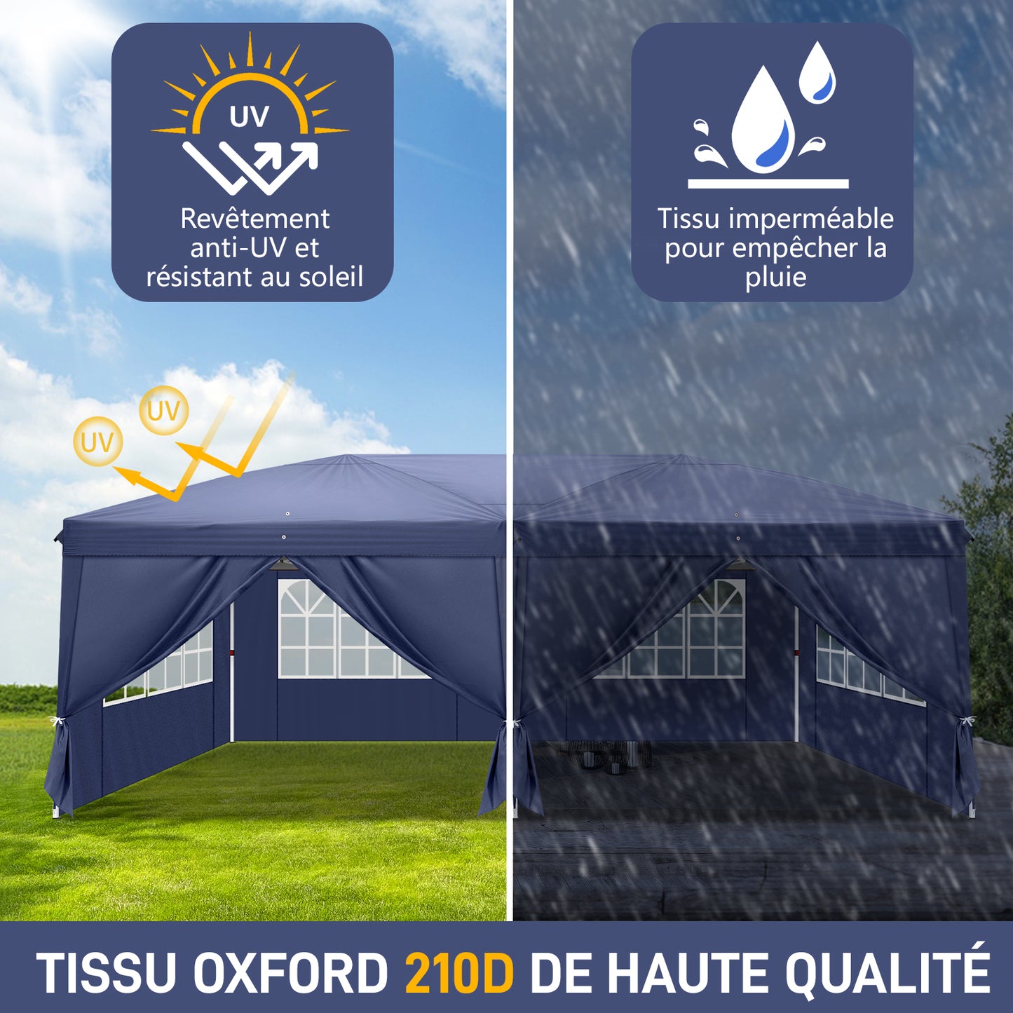 3 x 6m Four Windows Practical Waterproof Folding Tent Blue