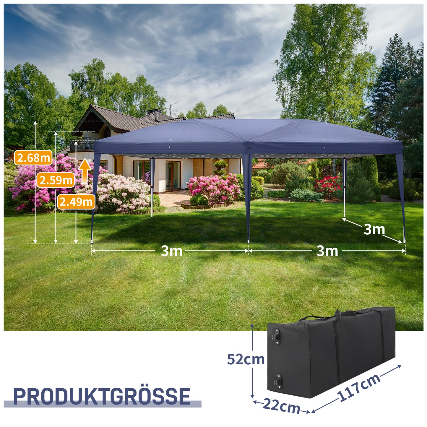 3 x 6m Four Windows Practical Waterproof Folding Tent Blue