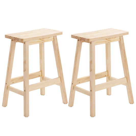 Set of 2 Saddle Seat Counter Stools, 24" Wood Bar Stools for Dining Room Kitchen Pub Chair, Wood Color