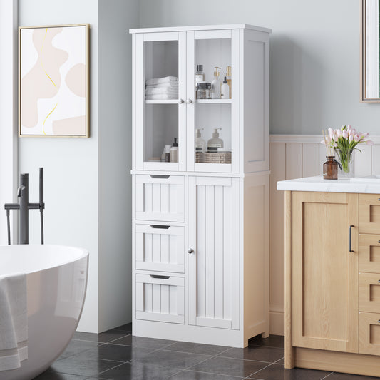 3-Door 3-Drawer 4-Layer Bathroom Cabinet, White