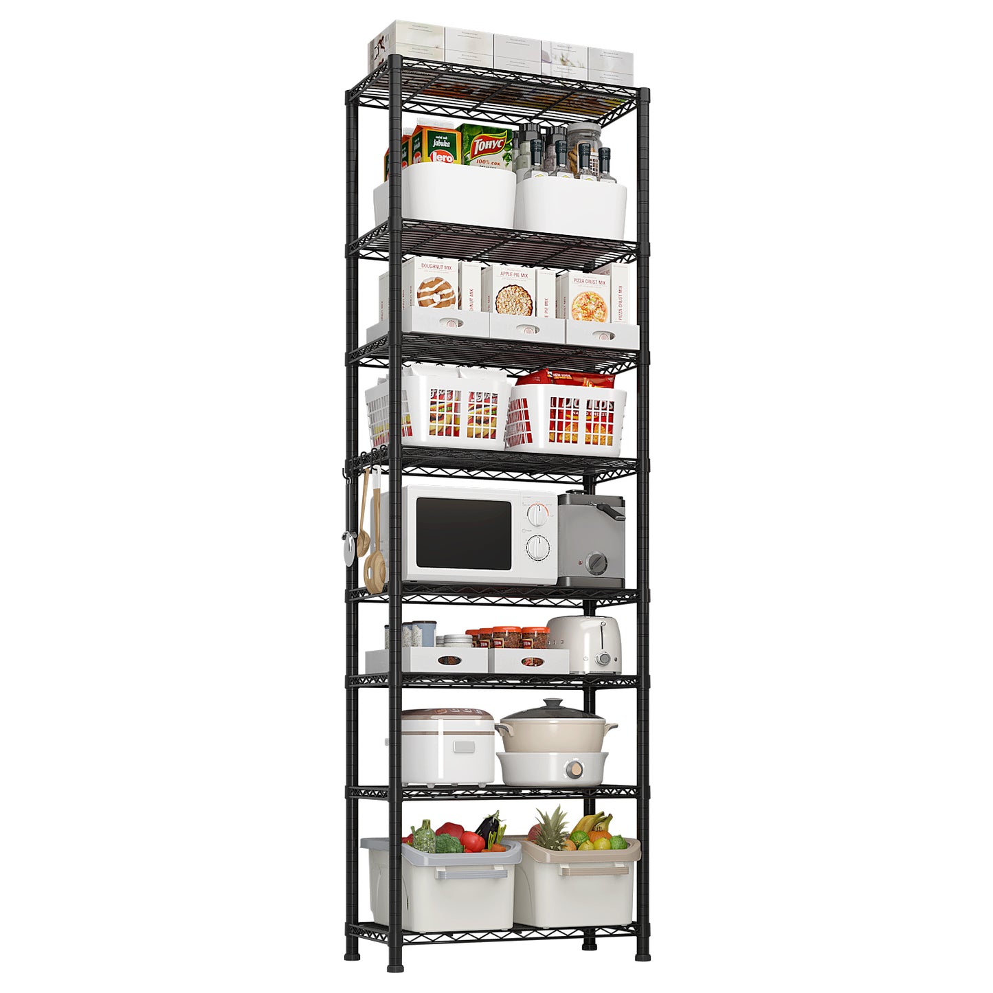 8 tier Heavy Duty Storage Shelves  78.74" H   Wire Shelving Unit with Wheels 1600LBS  NSF Metal Shelves for Storage Adjustable Garage Storage Rack Pantry Shelf Commercial Shelving, 78.74" H X 23.62''W