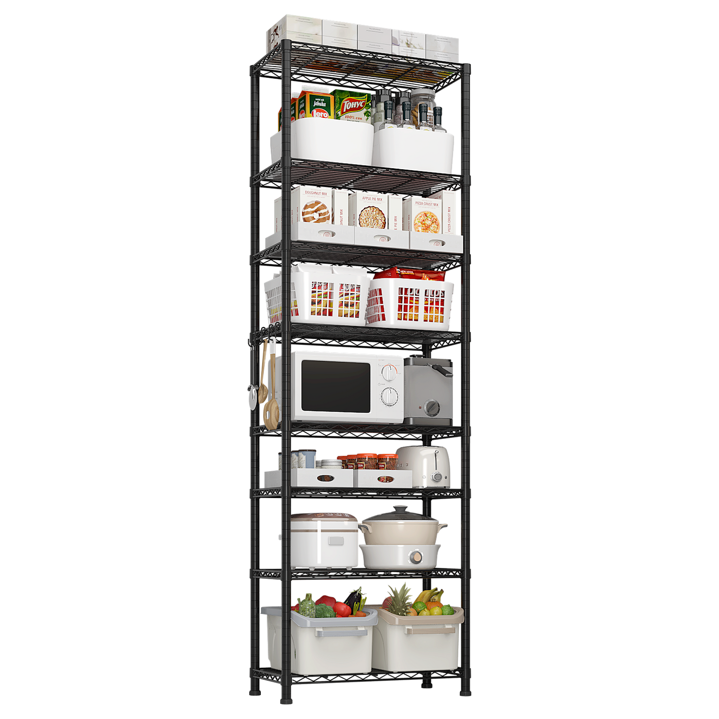 8 tier Heavy Duty Storage Shelves  78.74" H   Wire Shelving Unit with Wheels 1600LBS  NSF Metal Shelves for Storage Adjustable Garage Storage Rack Pantry Shelf Commercial Shelving, 78.74" H X 23.62''W
