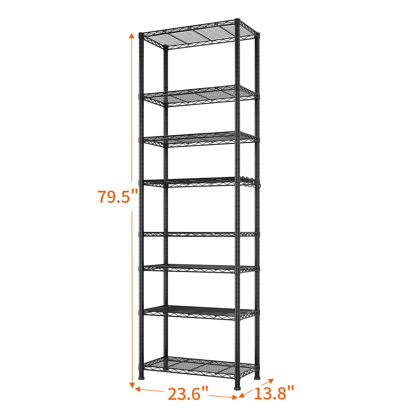 8 tier Heavy Duty Storage Shelves  78.74" H   Wire Shelving Unit with Wheels 1600LBS  NSF Metal Shelves for Storage Adjustable Garage Storage Rack Pantry Shelf Commercial Shelving, 78.74" H X 23.62''W