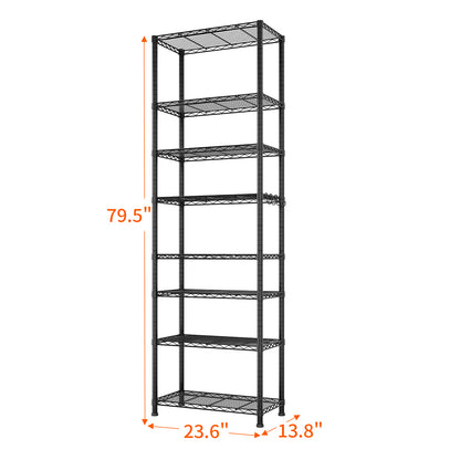 8 tier Heavy Duty Storage Shelves  78.74" H   Wire Shelving Unit with Wheels 1600LBS  NSF Metal Shelves for Storage Adjustable Garage Storage Rack Pantry Shelf Commercial Shelving, 78.74" H X 23.62''W