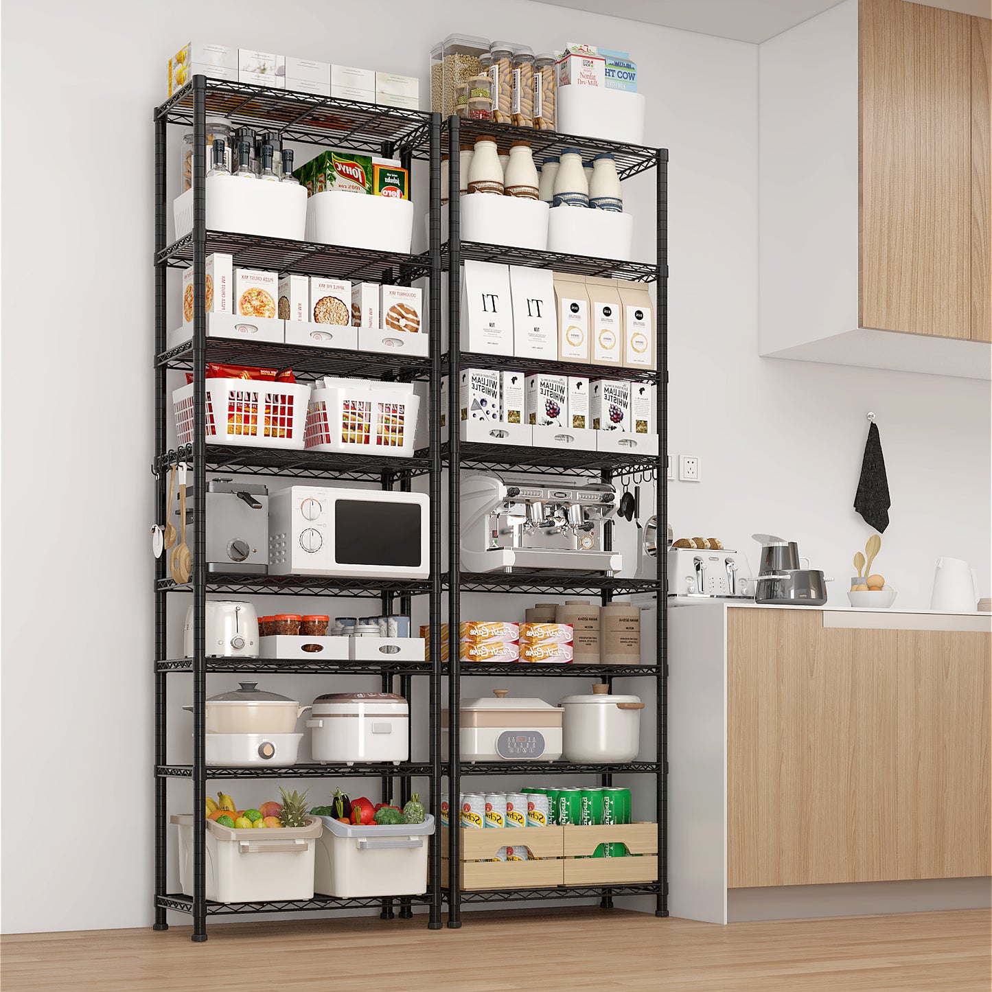 8 tier Heavy Duty Storage Shelves  78.74" H   Wire Shelving Unit with Wheels 1600LBS  NSF Metal Shelves for Storage Adjustable Garage Storage Rack Pantry Shelf Commercial Shelving, 78.74" H X 23.62''W