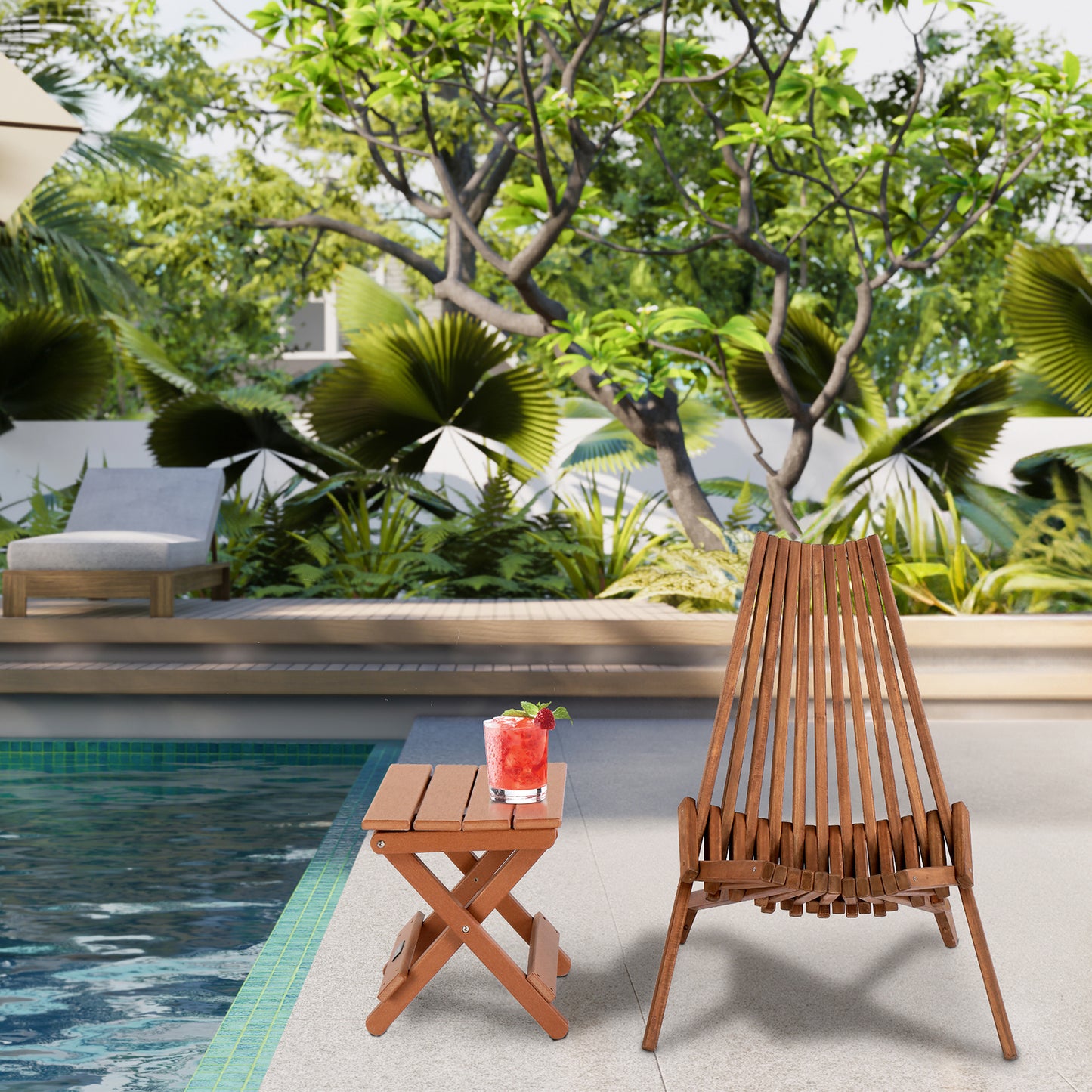 【Replace 66876605】Wood Folding Chair for Outdoor, Low Profile Acacia Wood Lounge Chair for Balcony Porch Backyard Patio Lawn Garden