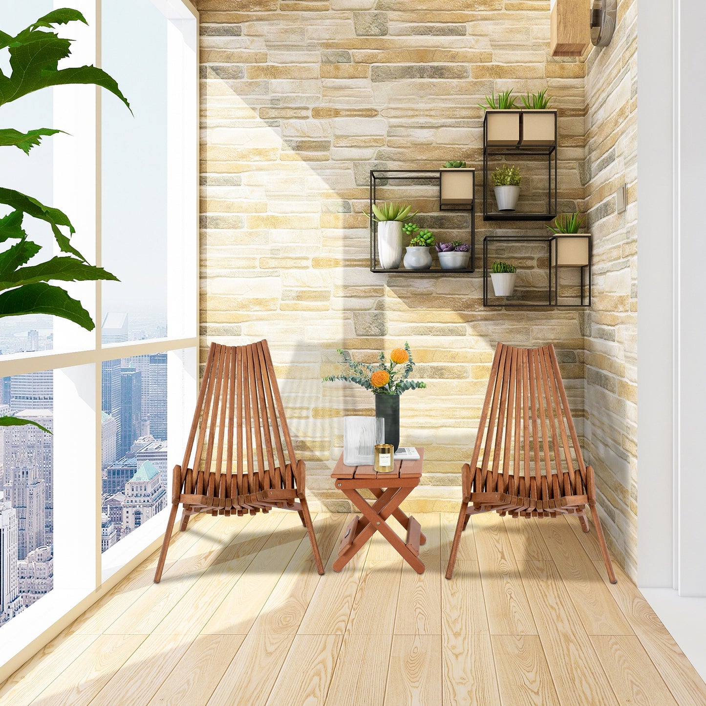 【Replace 66876605】Wood Folding Chair for Outdoor, Low Profile Acacia Wood Lounge Chair for Balcony Porch Backyard Patio Lawn Garden