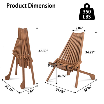 【Replace 66876605】Wood Folding Chair for Outdoor, Low Profile Acacia Wood Lounge Chair for Balcony Porch Backyard Patio Lawn Garden