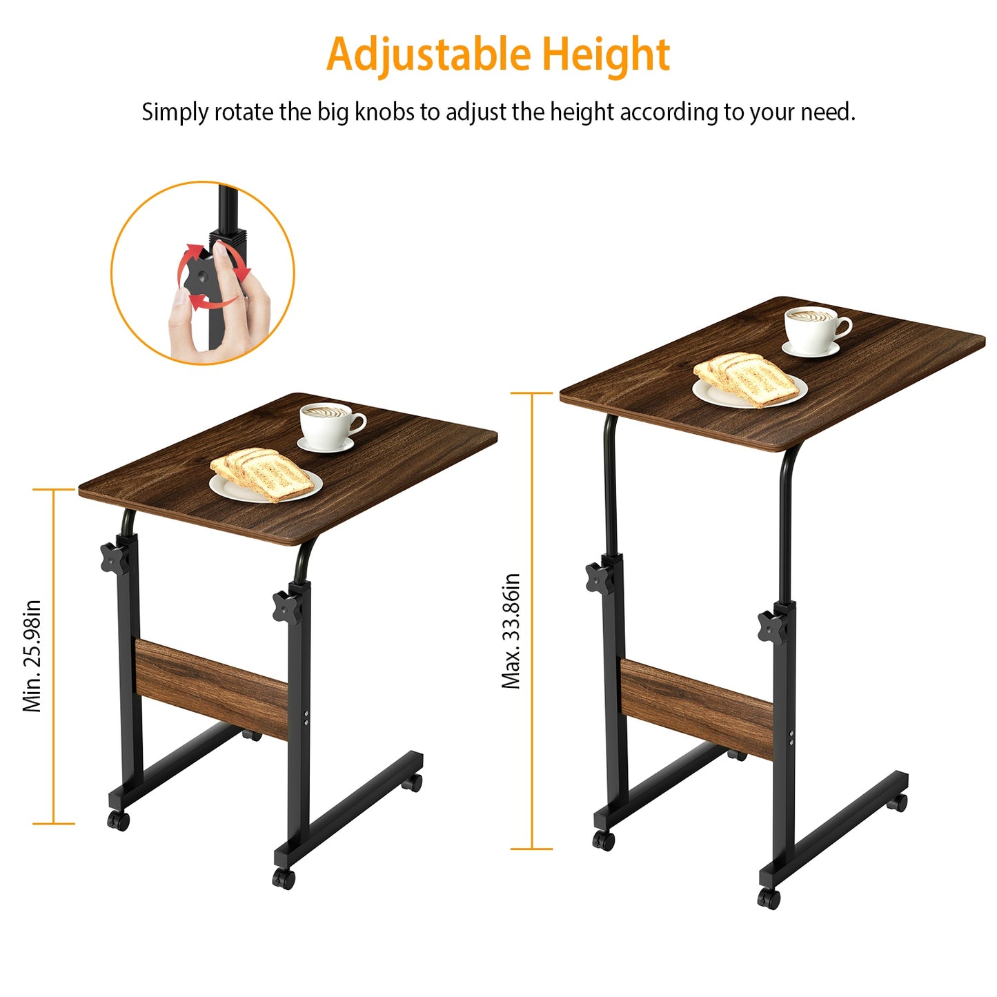 C Side Table Laptop Table Small Slim Snack Side Table for Couch Bed Sofa for Small Spaces Living Room Bedroom--Brown
