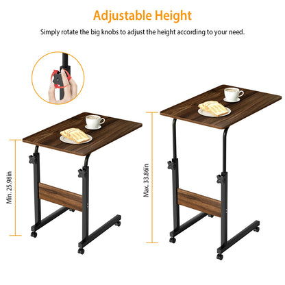 C Side Table Laptop Table Small Slim Snack Side Table for Couch Bed Sofa for Small Spaces Living Room Bedroom--Brown