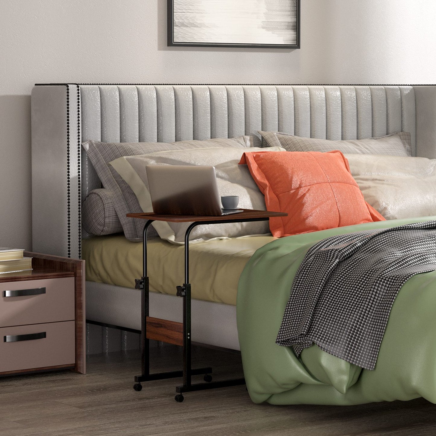 C Side Table Laptop Table Small Slim Snack Side Table for Couch Bed Sofa for Small Spaces Living Room Bedroom--Brown