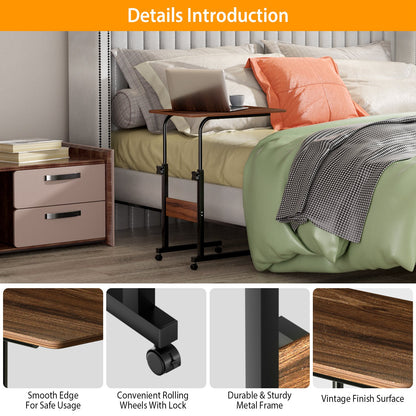C Side Table Laptop Table Small Slim Snack Side Table for Couch Bed Sofa for Small Spaces Living Room Bedroom--Brown