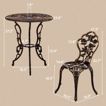 3 PCS Outdoor Bistro Set,Outdoor Patio Set, All-Weather Cast Aluminum Bistro Table Set for Backyard, Garden, Balcony （Rose）