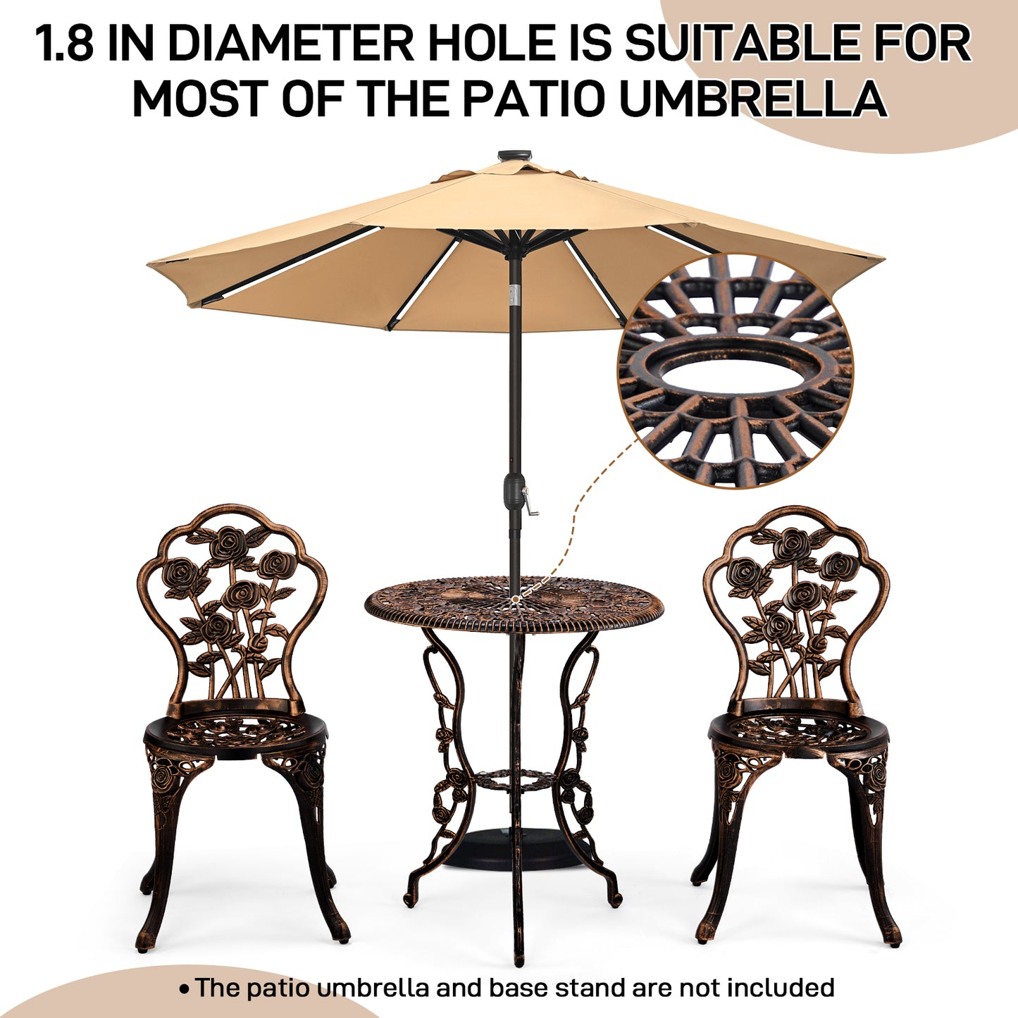 3 PCS Outdoor Bistro Set,Outdoor Patio Set, All-Weather Cast Aluminum Bistro Table Set for Backyard, Garden, Balcony （Rose）