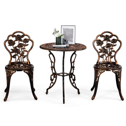 3 PCS Outdoor Bistro Set,Outdoor Patio Set, All-Weather Cast Aluminum Bistro Table Set for Backyard, Garden, Balcony （Rose）