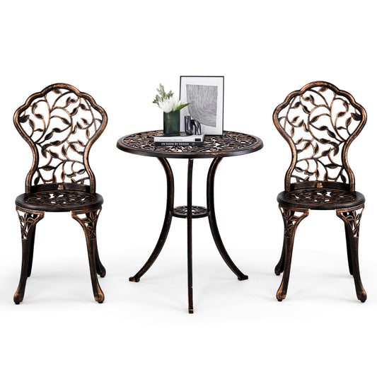 3 PCS Outdoor Bistro Set,Outdoor Patio Set, All-Weather Cast Aluminum Bistro Table Set for Backyard, Garden, Balcony （Leaf）