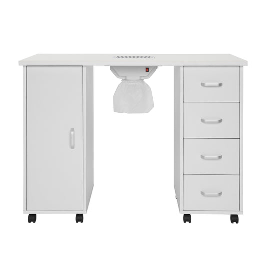 Professional Nail Table with 4 Removable Drawers, with Fan, MDF Single Door ,White, Easy Clean