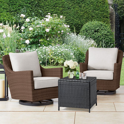 Outdoor PE Wicker Side Table with Storage, Patio Rattan End Table Square Container for Furniture Covers, Toys and Gardening Tools, Black